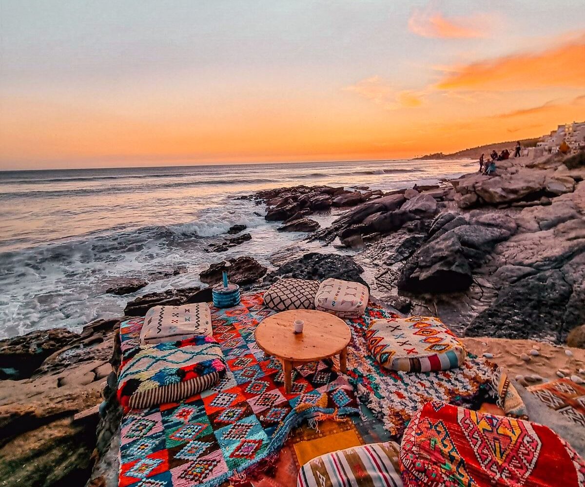 Sunset picnic on the Atlantic coast of Morocco