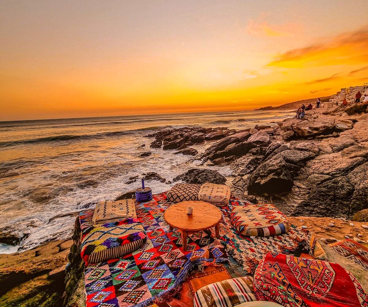 Sunset picnic on the Atlantic coast of Morocco