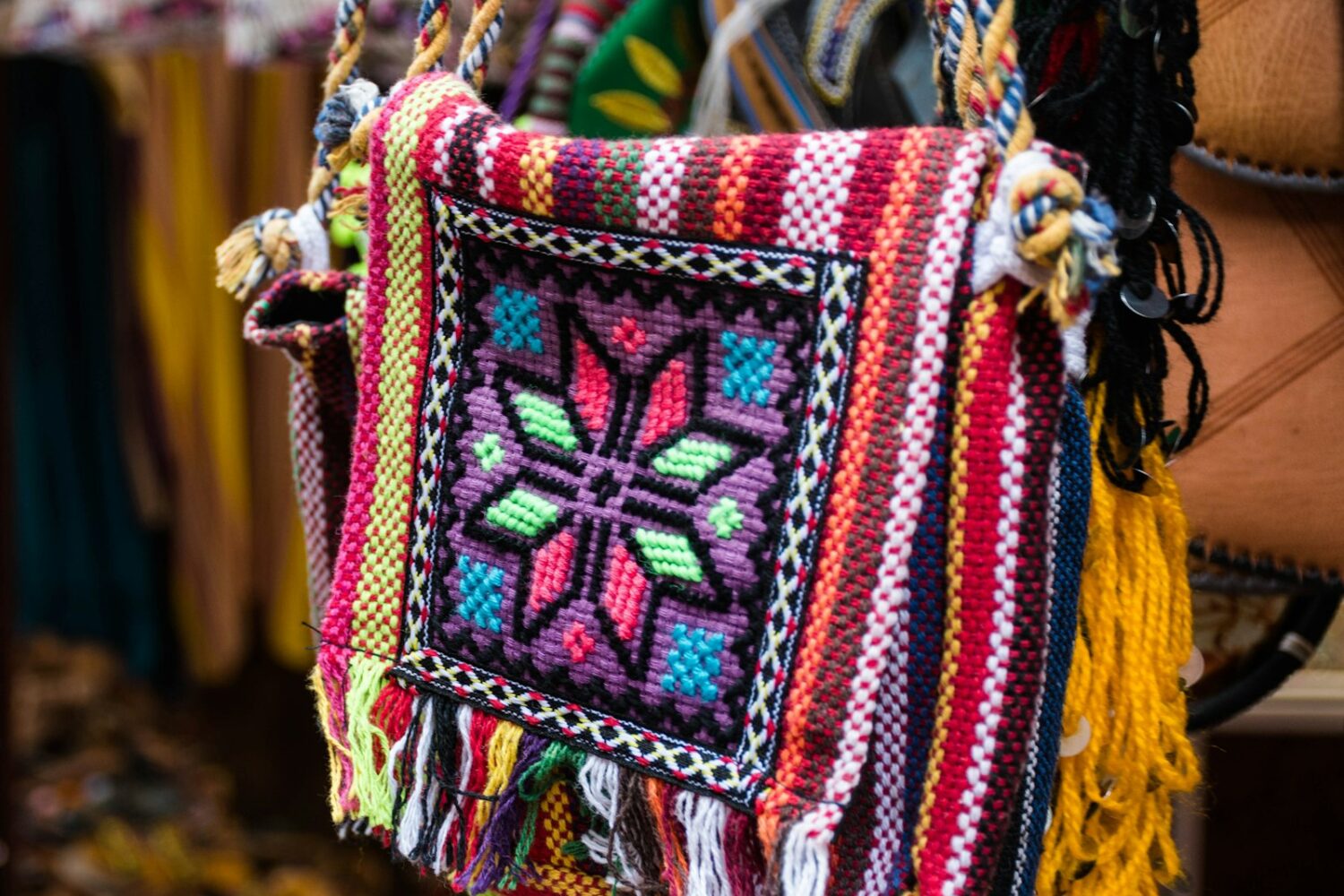 Colourful Berber textile in a souk