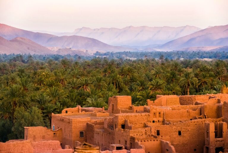 Tamnougalt kasbah and Draa Valley palm groves near Agdz, Morocco