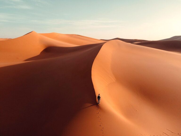 Golden sand dunes of Erg Chebbi in the Moroccan Sahara