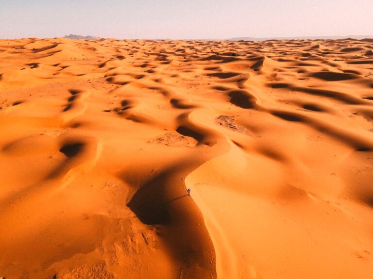 Golden sand dunes of Erg Chebbi in the Moroccan Sahara