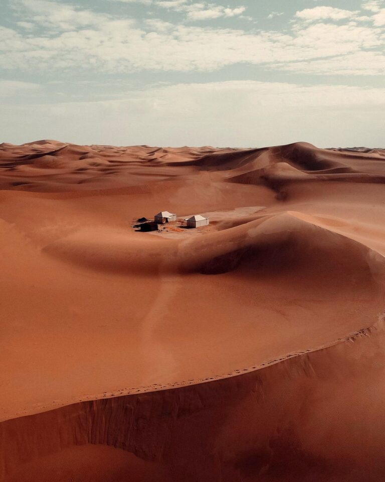 Golden sand dunes of Erg Chebbi in the Moroccan Sahara