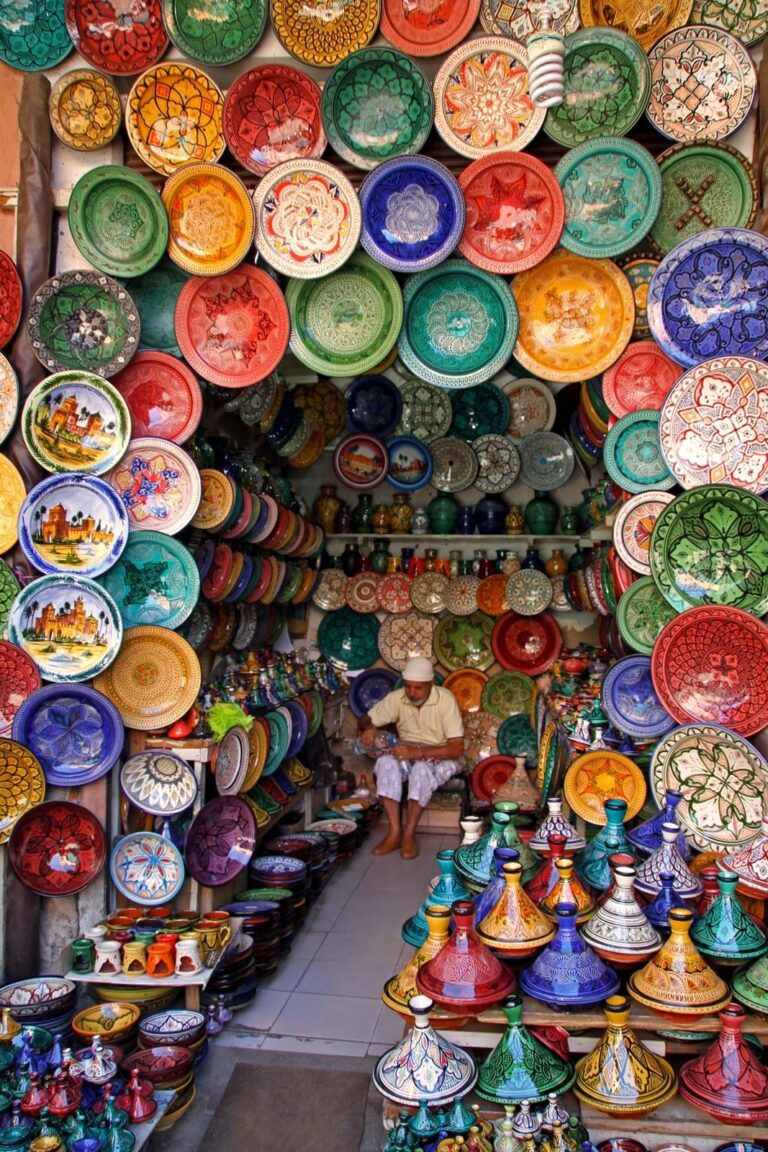 Painted Moroccan ceramic plates in a Marrakech shop