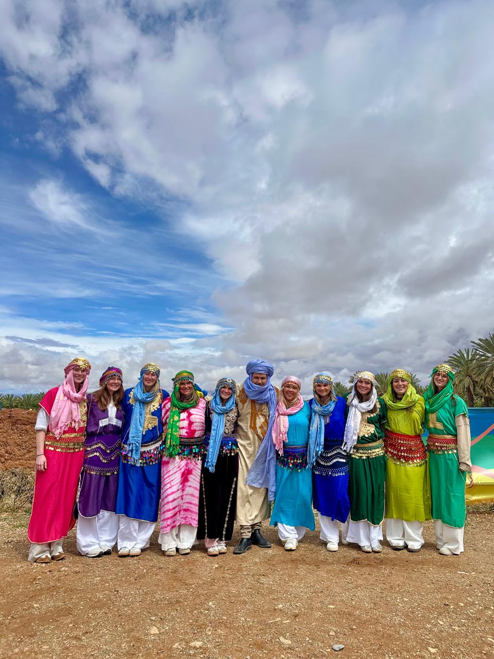 University group above a palm oasis in southern Morocco