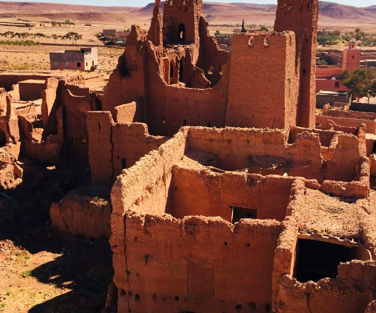 Old earthen kasbah ruins in southern Morocco