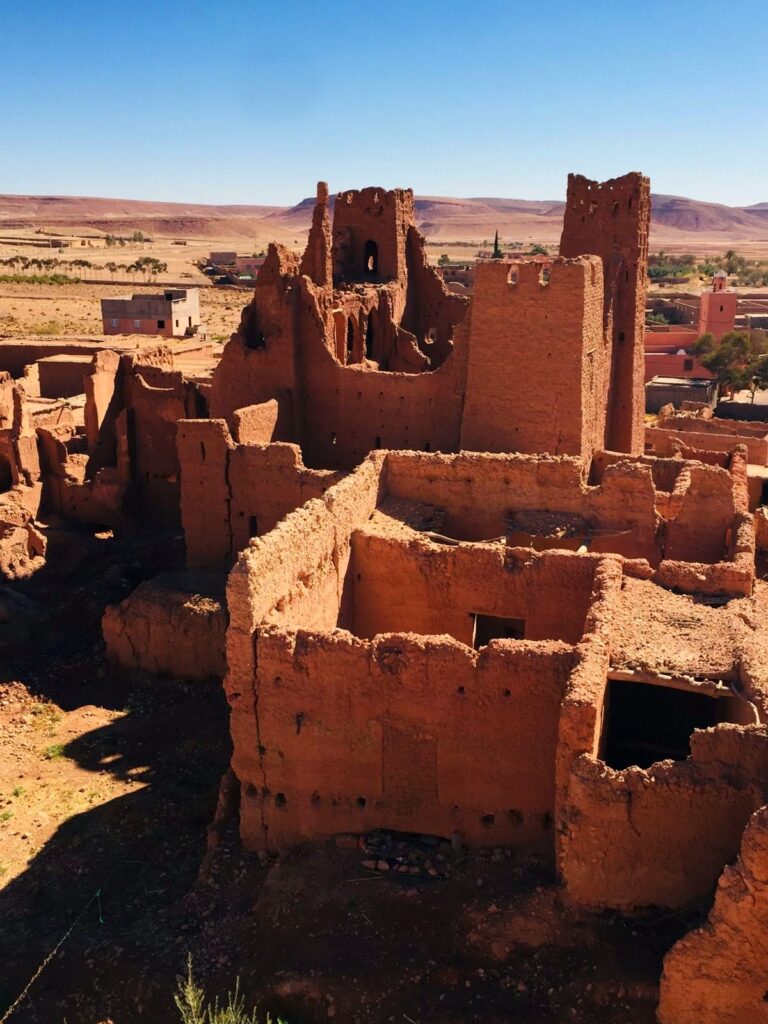 Old earthen kasbah ruins in southern Morocco