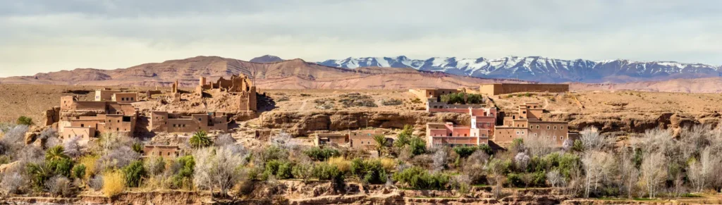 Snow on the High Atlas mountains above the Valley of Roses in winter