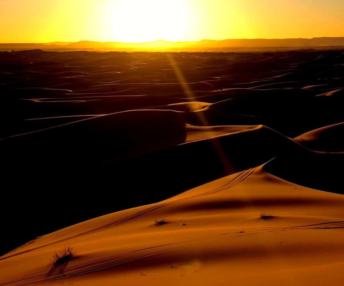 Sunset over the Erg Chebbi sand dunes near Merzouga, Morocco