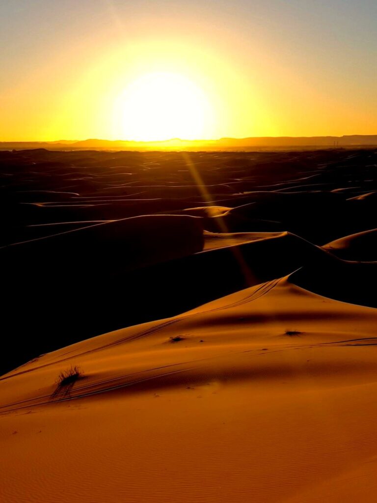 Sunset over the Erg Chebbi sand dunes near Merzouga, Morocco