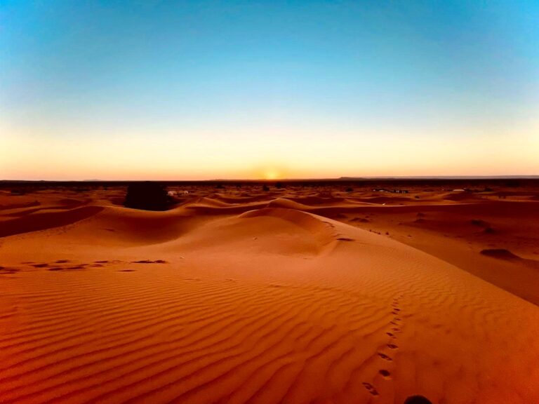 Sunset over the Erg Chebbi sand dunes near Merzouga, Morocco