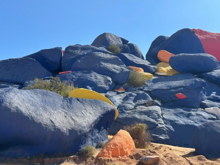 Hill of blue painted granite boulders near Tafraoute