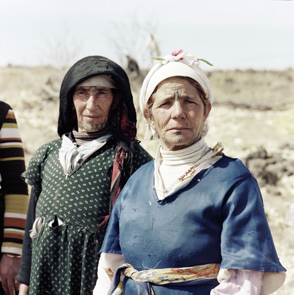 Two women with face tattoos in Morocco, around 1977